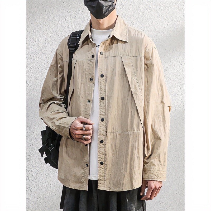 Herren Leichte Overshirt-Hemdjacke im Relaxed-Look mit Druckknopfleiste und Faltendetail Nord Taschen