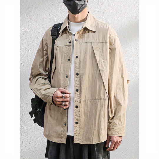 Herren Leichte Overshirt-Hemdjacke im Relaxed-Look mit Druckknopfleiste und Faltendetail Nord Taschen
