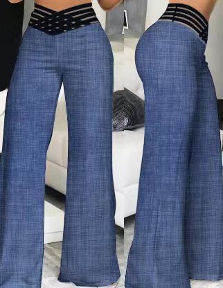 Hohe Taille Weite Beine Dekorativer Bund Lange Länge Stretch Komfort