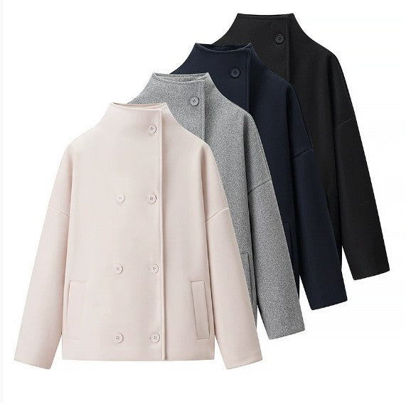 Damen 200+ boxy Wollmix Kurzjacke mit Stehkragen und verdeckter Doppelknopfleiste Nord Taschen