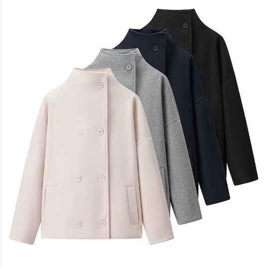 Damen 200+ boxy Wollmix Kurzjacke mit Stehkragen und verdeckter Doppelknopfleiste Nord Taschen