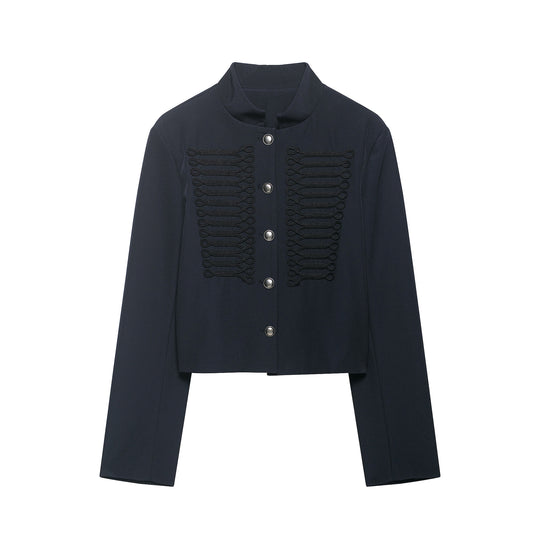 Damen Cropped militärinspirierte Kurzjacke mit Stehkragen und Zierkordeln Nord Taschen