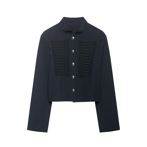 Damen Cropped militärinspirierte Kurzjacke mit Stehkragen und Zierkordeln Nord Taschen