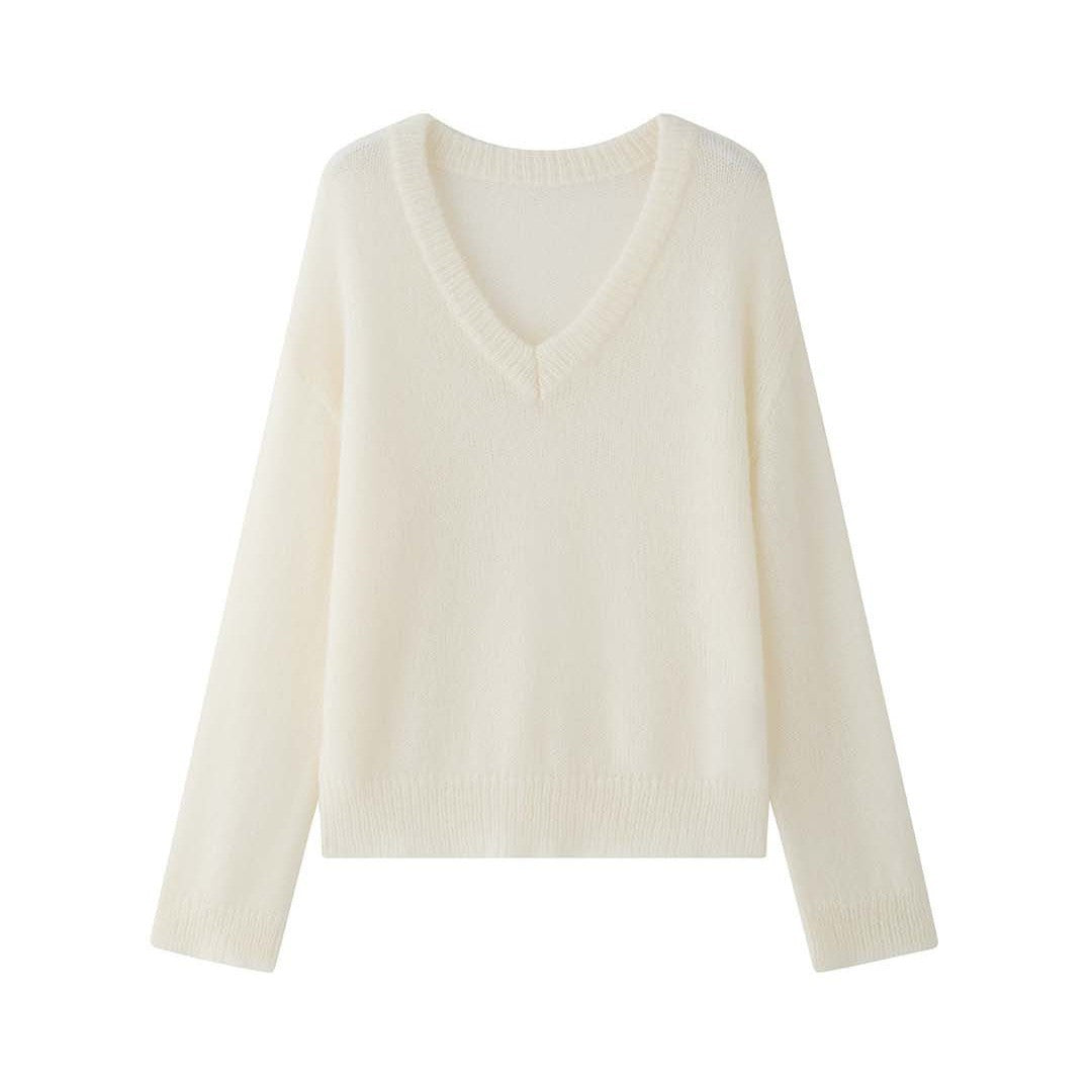 Damen Oversize Mohair‑Mix V-Ausschnitt Pullover mit extraweitem Ärmel Nord Taschen