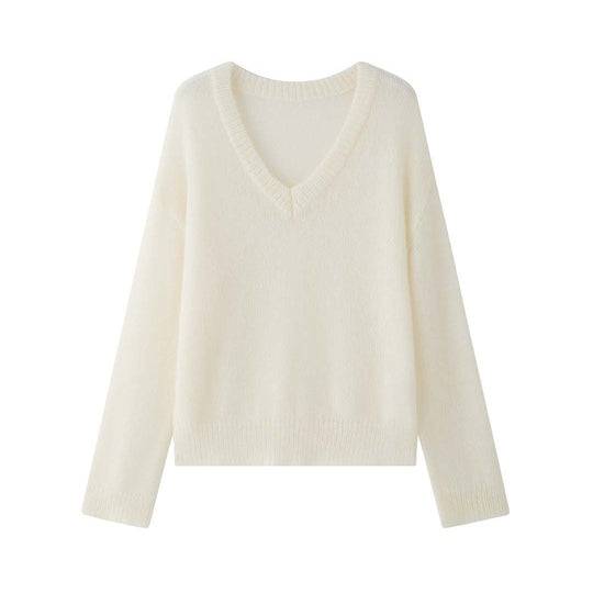 Damen Oversize Mohair‑Mix V-Ausschnitt Pullover mit extraweitem Ärmel Nord Taschen