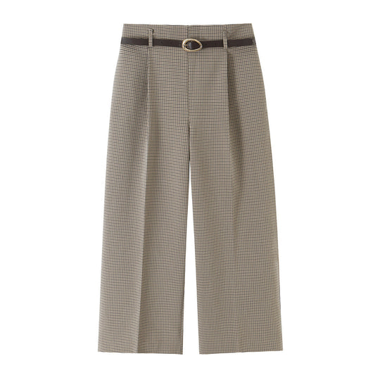 Damen Weite High-Waist-Hose mit Bügelfalte und schmalem Gürtel Nord Taschen