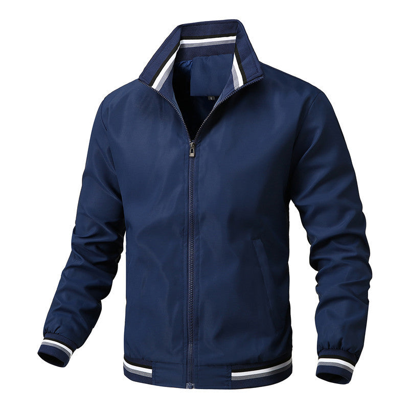 Herren Sportlich-leichte College-Bomberjacke mit geripptem Kragen und Streifen-Details Nord Taschen