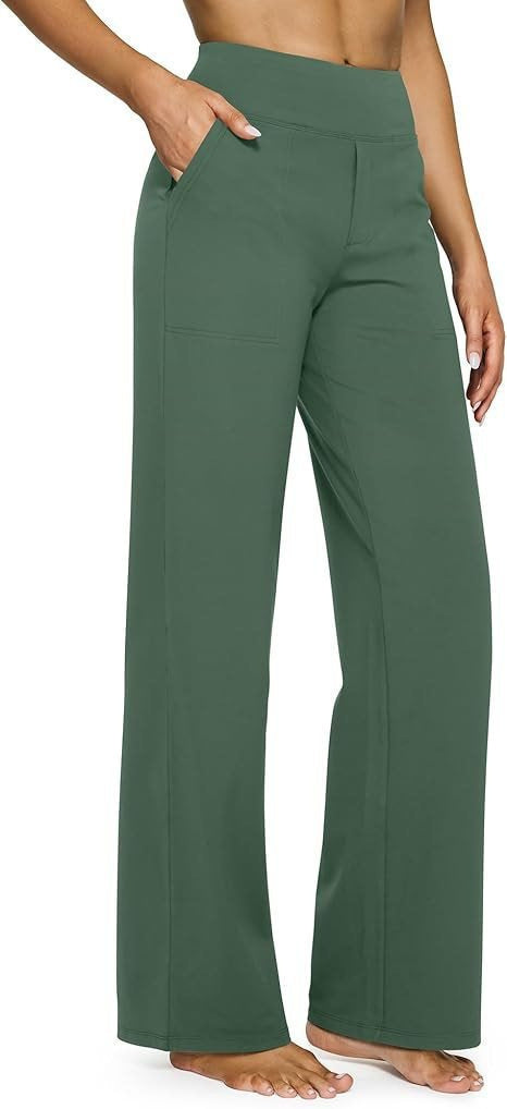 Damen nan fließende High-Waist-Hose mit extra weitem Bein, elastischem Komfortbund und Eingrifftaschen