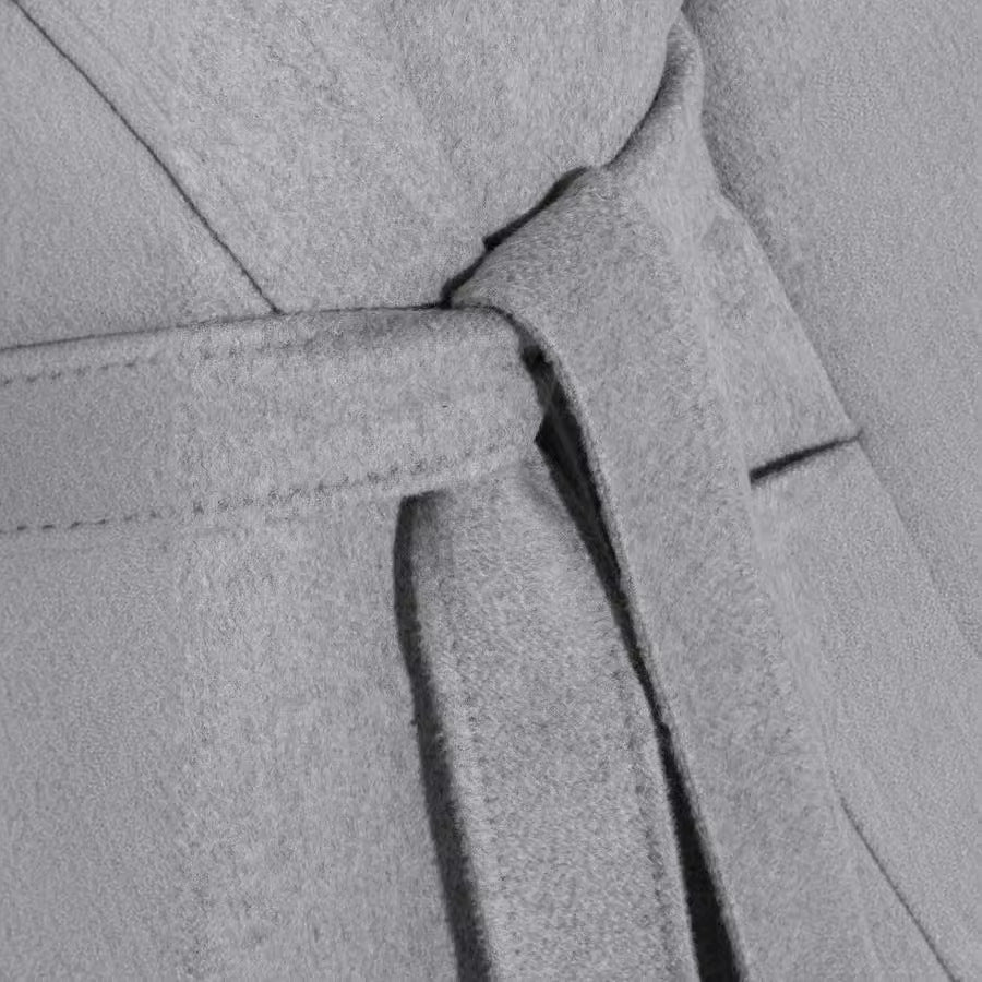Damen Bodenlanger Offener Wollmix‑Mantel mit entspanntem Revers und fließendem Fall Nord Taschen