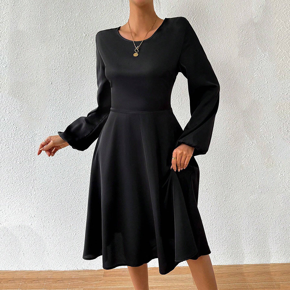 Damen elegantes Midikleid mit taillierter Korsagenoptik ausgestelltem A-Linien-Rock und langen ausgestellten Ärmeln Nord Taschen