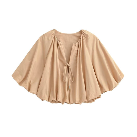 Damen Oversize Cape-Bluse mit Tunnelzug, Ballonärmeln und gerafftem Saum Nord Taschen