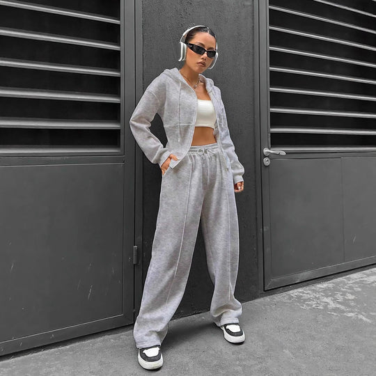 Damen Loungewear-Set mit taillierter Kapuzenjacke und weiter Fleece-Joggingshose Nord Taschen