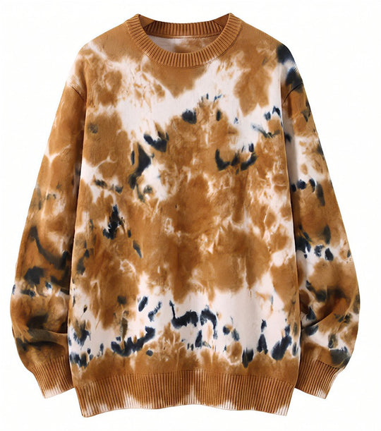 Herren Oversized Batik-Pullover mit Rundhalsausschnitt und Rippbündchen Nord Taschen