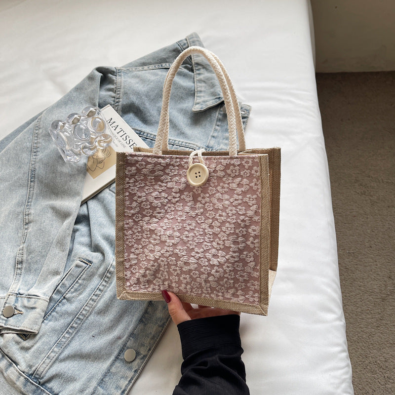 Damen stilvolle Jute-Handtasche mit floralem Druck Nord Taschen