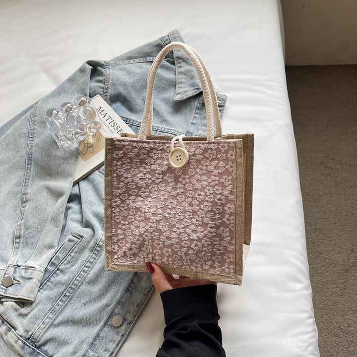 Damen stilvolle Jute-Handtasche mit floralem Druck Nord Taschen