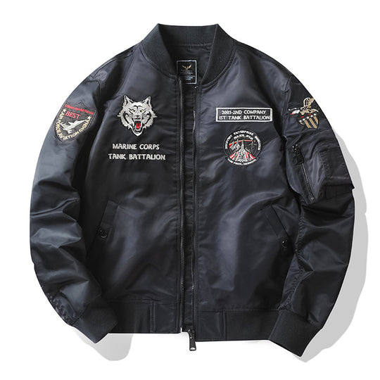 Herren Pilotenblouson im Fliegerstil mit gesticktem Panzer-Motiv und Ärmeltasche Nord Taschen