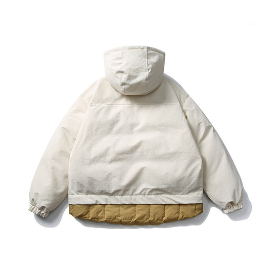 Unisex Kurz geschnittene wattierte Kapuzenjacke im Materialmix mit aufgesetzten Taschen Nord Taschen