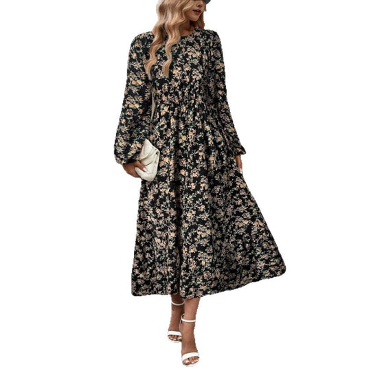 Damen Elegantes Blumenkleid mit langen Ärmeln und Rüschen Nord Taschen