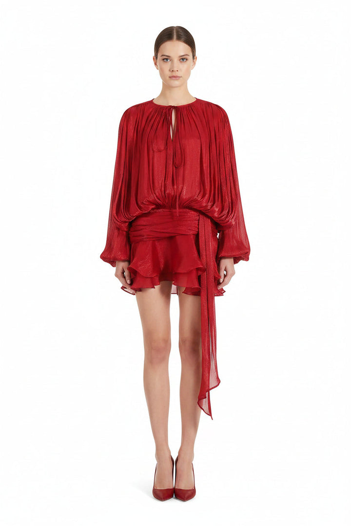 Damen Chiffon Minikleid mit eleganten Rüschendetails und verführerischem Wickeldesign Nord Taschen