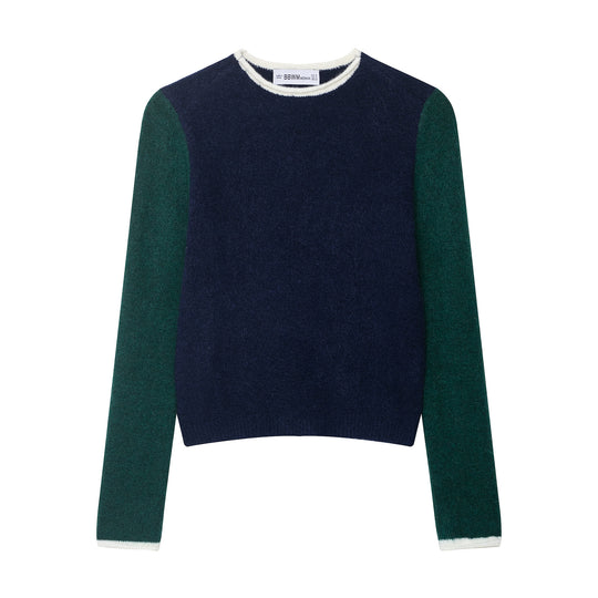 Damen Kuscheliger Colorblock-Pullover mit Rundhalsausschnitt und Kontrastärmeln Nord Taschen