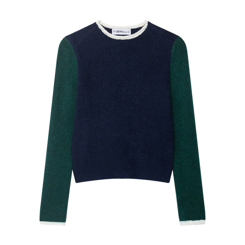 Damen Kuscheliger Colorblock-Pullover mit Rundhalsausschnitt und Kontrastärmeln Nord Taschen