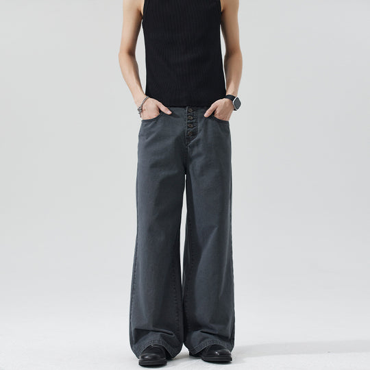 Herren Extraweite Denim-Hose mit sichtbarer Knopfleiste und bodenlangem Palazzoschnitt Nord Taschen