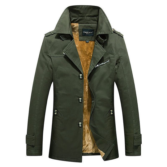 Herren mittellanger doppelreihiger Trenchcoat mit Teddyfutter und Stehkragen Nord Taschen