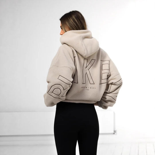 Damen Oversize Teddy-Fleece-Hoodie mit Logostickerei Nord Taschen