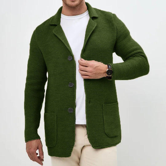 Herren grobgestrickter Strickcardigan mit Schalkragen und aufgesetzten Taschen Nord Taschen