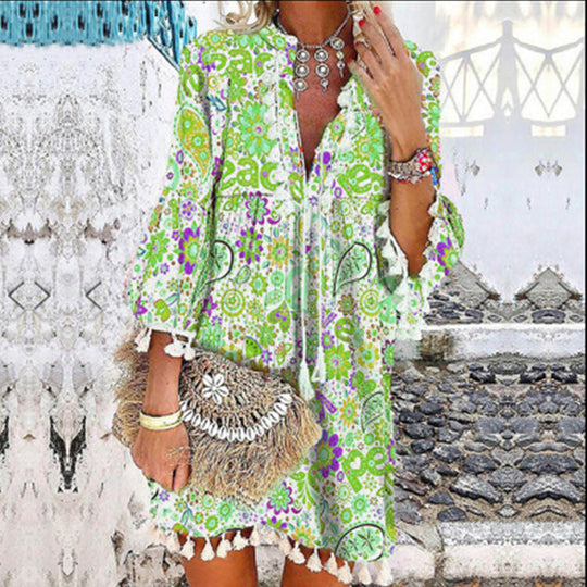 Damen Tunika-Kleid mit verspieltem Paisleymuster und elastischen Ärmeln Nord Taschen