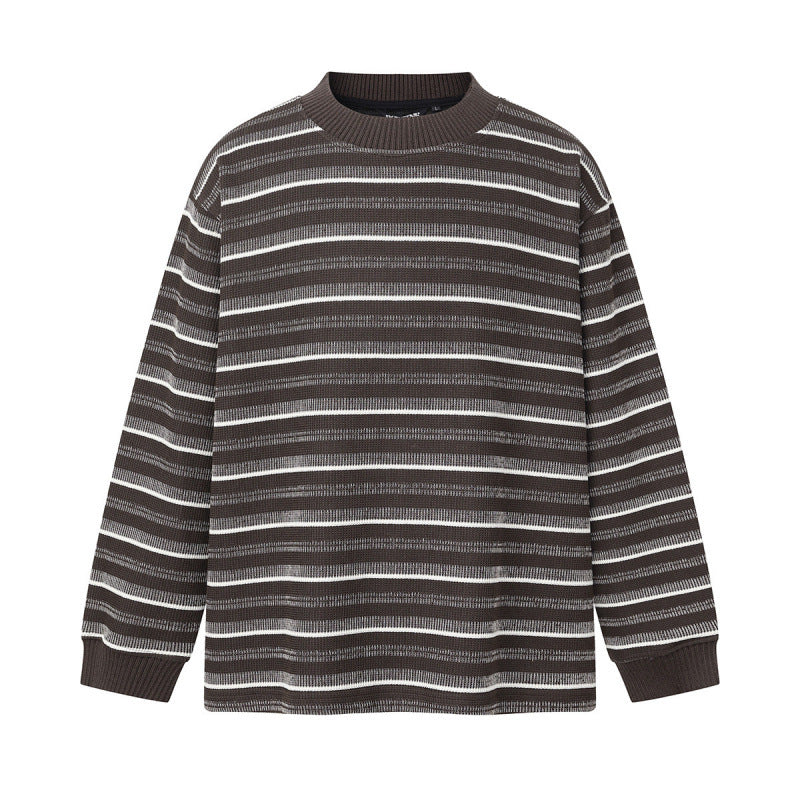 Unisex Locker geschnittener Strukturstrick-Pullover mit Rundhals und maritimen Streifen Nord Taschen