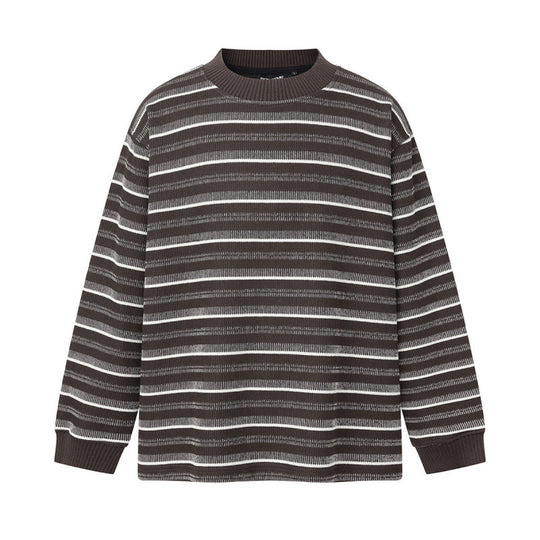 Unisex Locker geschnittener Strukturstrick-Pullover mit Rundhals und maritimen Streifen Nord Taschen