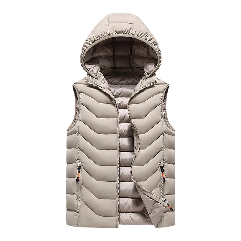 Herren Ärmellose Thermo-Utility‑Weste mit gesteppter Chevron‑Struktur, Kapuze und Zwei‑Wege‑Reißverschluss Nord Taschen