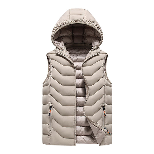 Herren Ärmellose Thermo-Utility‑Weste mit gesteppter Chevron‑Struktur, Kapuze und Zwei‑Wege‑Reißverschluss Nord Taschen