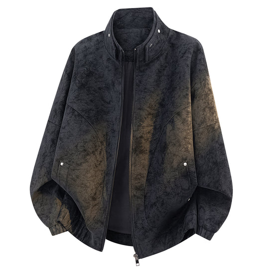 Herren Oversize Velours-Optik Bomberjacke mit hohem Stehkragen, asymmetrischer Brustpasse & elastischem Saum Nord Taschen