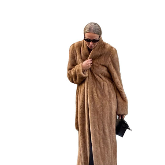 Damen Luxuriöser langer Pelzmantel mit Schalkragen und kaschierendem Oversize-Schnitt Nord Taschen