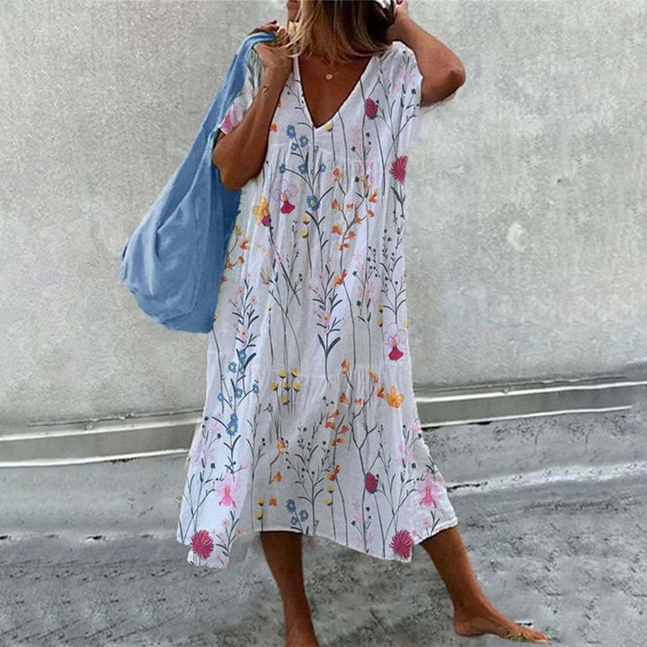 Damen luftiges Maxikleid mit floralem Muster und V-Ausschnitt