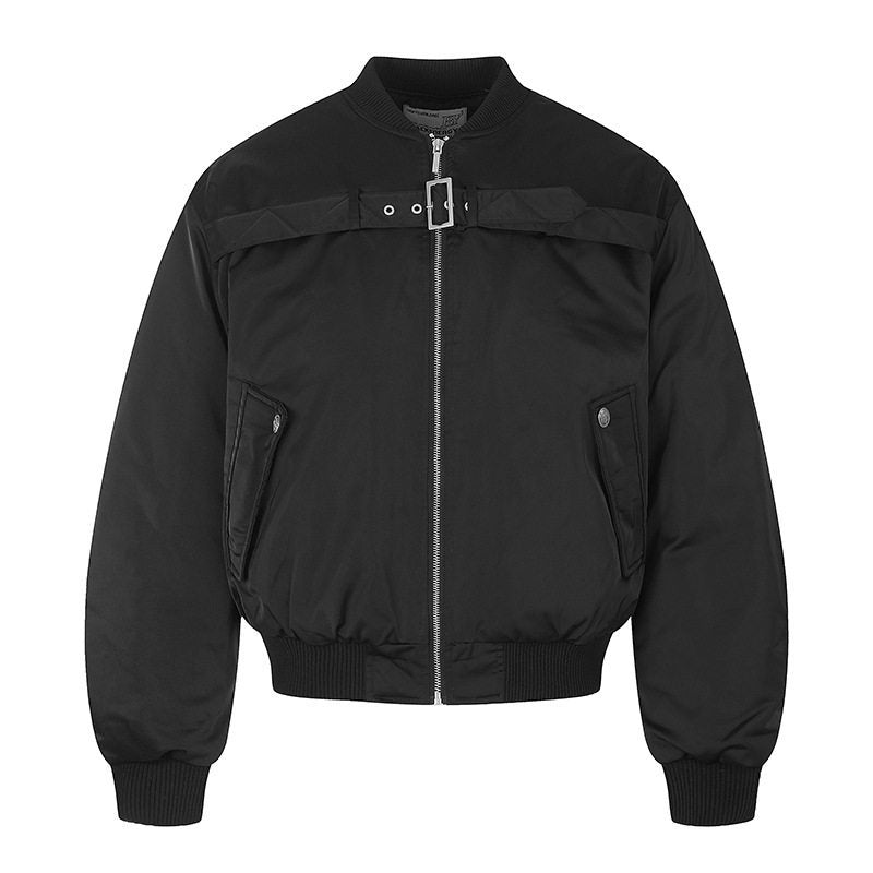 Herren kurze wattierte Bomberjacke mit breitem Gürteldetail und Rippbündchen Nord Taschen