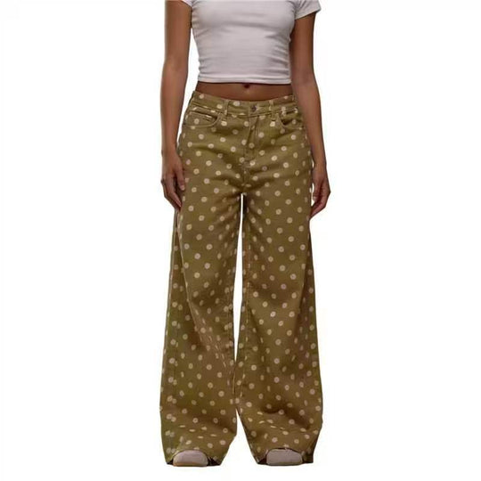 Damen weite Polka-Dot Palazzo-Hosen mit high-waist Schnitt