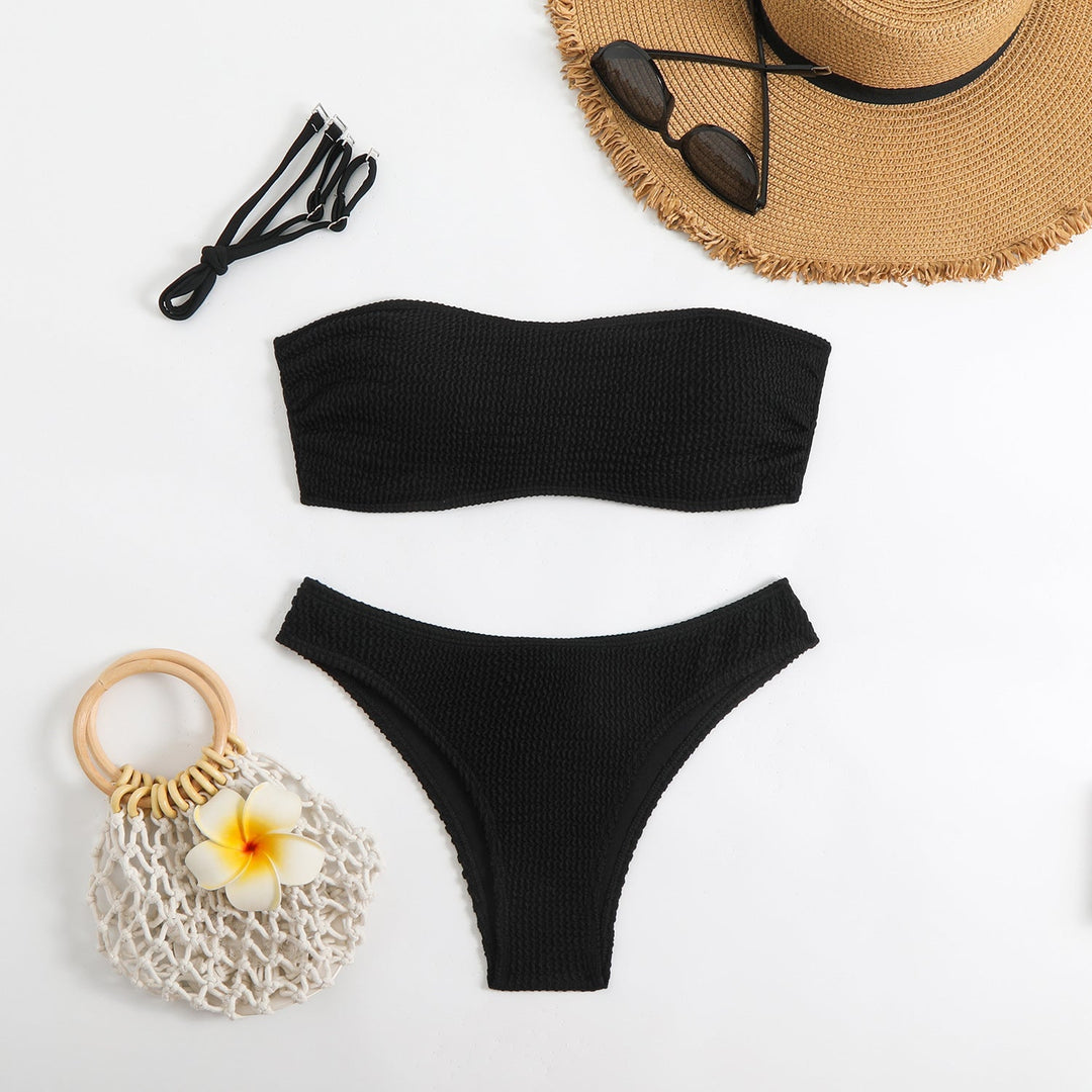 Damen Bandeau-Bikini-Set mit strukturiertem Oberteil und klassischem Schnitt