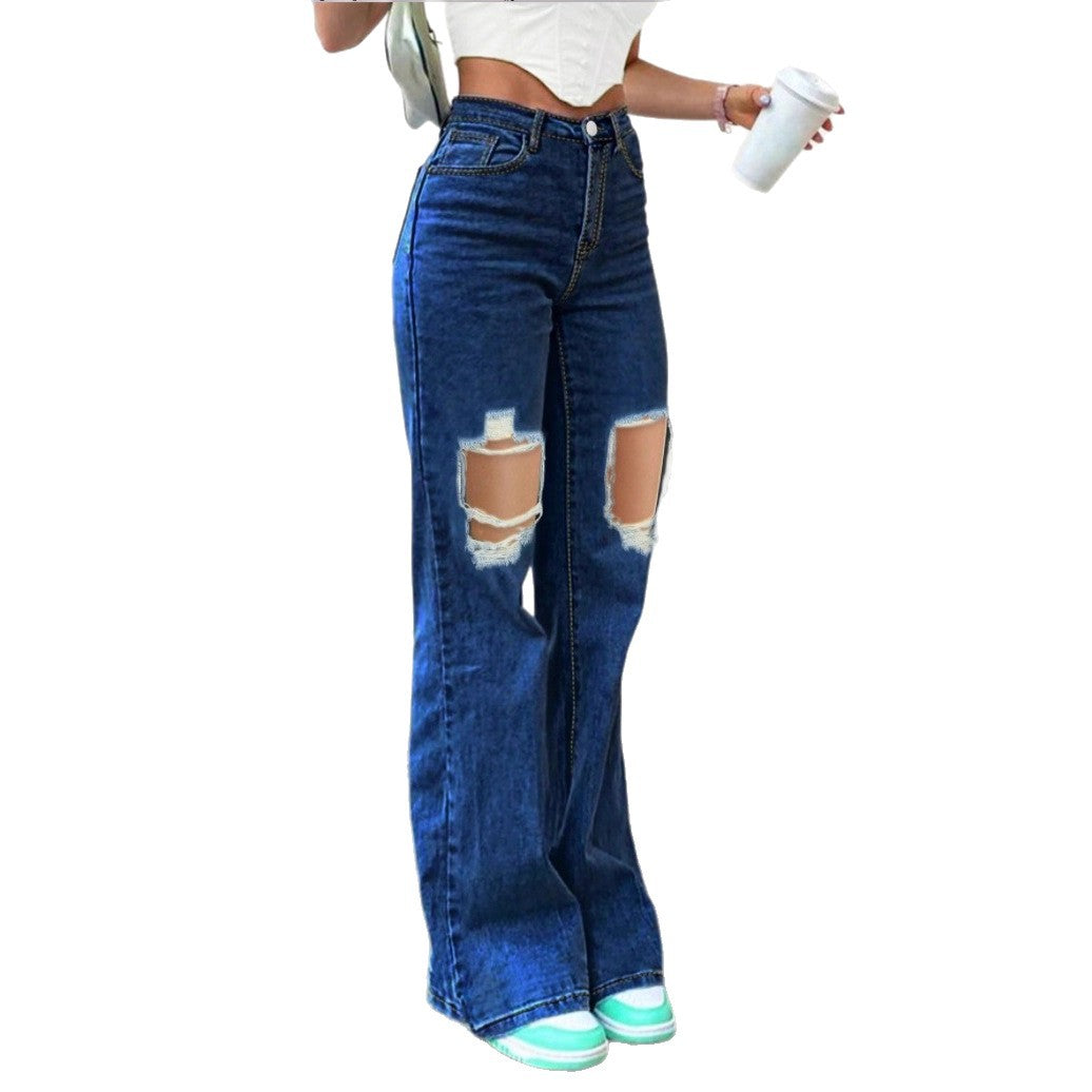 Damen High-Waist Flared-Jeans im Retro-Bootcut mit kniehohen Cut-Outs und Five-Pocket-Design Nord Taschen