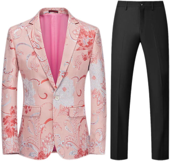Damen Zweiteiliges Satin-Jacquard-Sakko mit floralem Muster und taillierter Passform sowie Slim-Fit Anzughose Nord Taschen