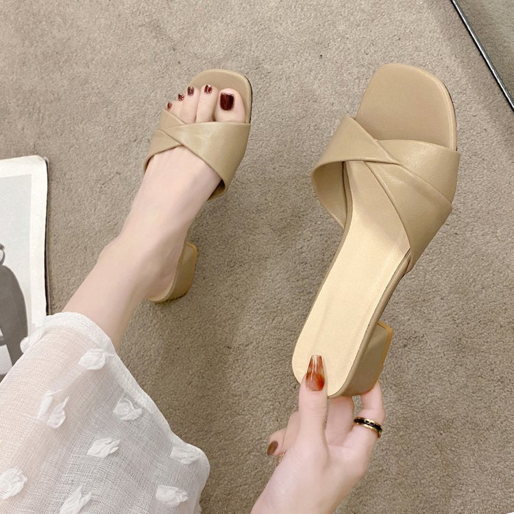 Damen elegante Mules mit gekreuzten Riemen und Blockabsatz