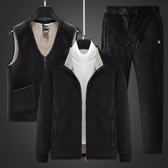 Herren wärmendes Fleece-Dreiteiliges Set mit Reißverschlussjacke, Teddyweste und Jogginghose Nord Taschen
