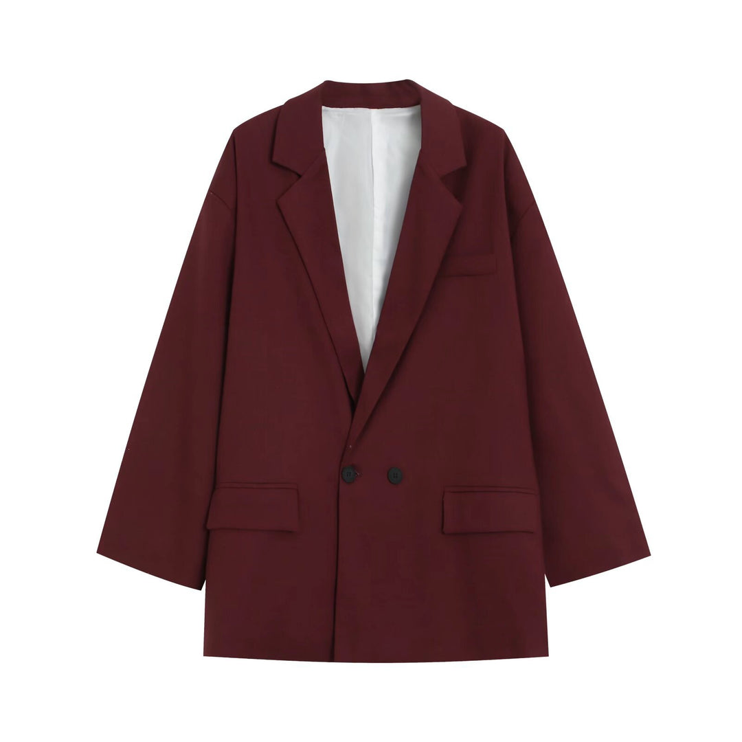 Damen Oversize Doppelreihiger Blazer mit tiefem Revers und Paspeltaschen Nord Taschen
