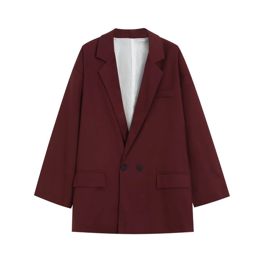 Damen Oversize Doppelreihiger Blazer mit tiefem Revers und Paspeltaschen Nord Taschen