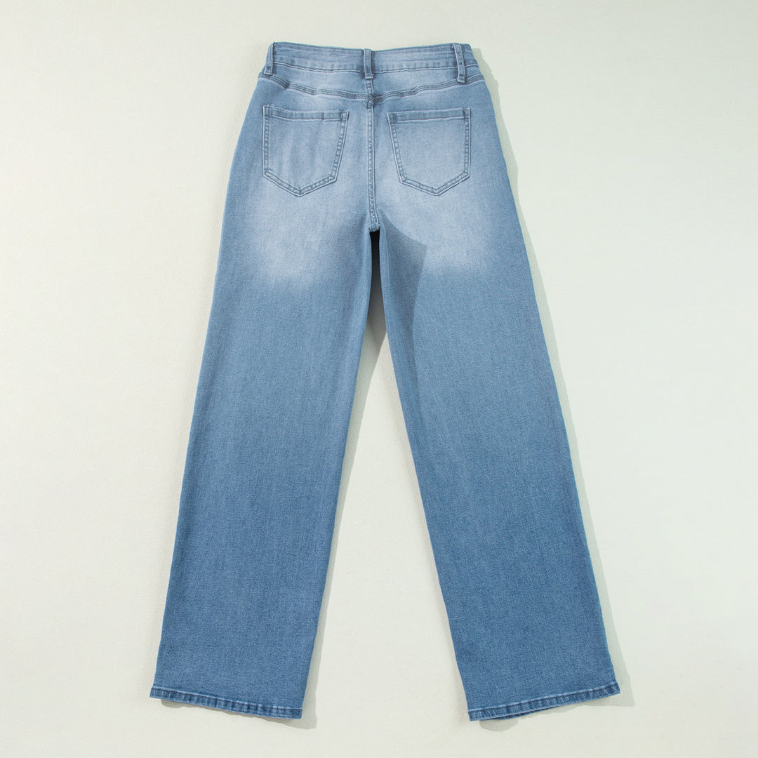 Damen hochtaillierte Schlaghose aus Denim mit Frontschlitz und weitem Bein Nord Taschen