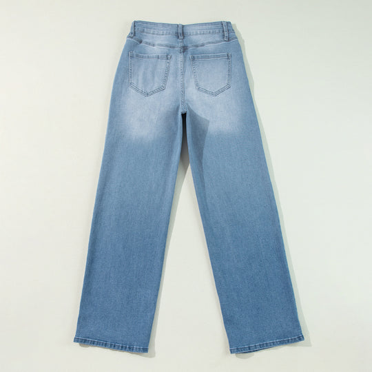 Damen hochtaillierte Schlaghose aus Denim mit Frontschlitz und weitem Bein Nord Taschen