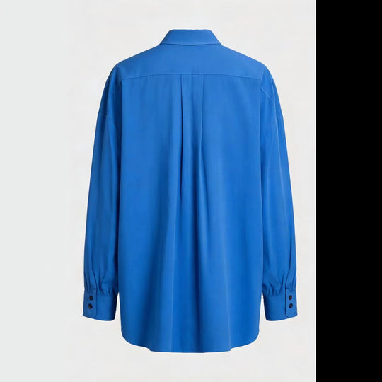 Damen Oversize-Hemdbluse-Jacke mit Pattentaschen und Stehkragen Nord Taschen