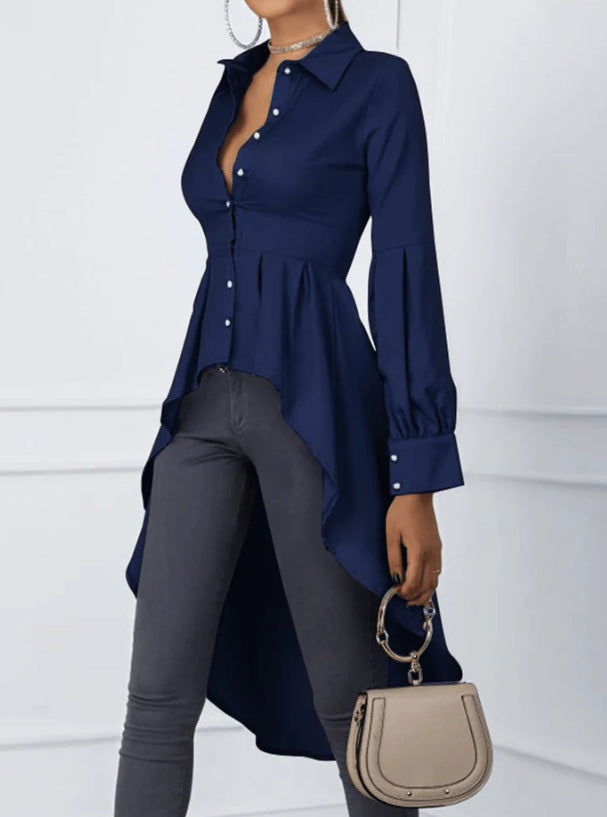 Damen Elegante Bluse mit asymmetrischem Schnitt und langen Ärmeln Nord Taschen